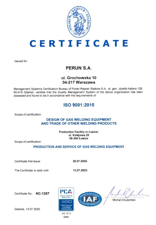 Certyfikat ISO 9001:2005